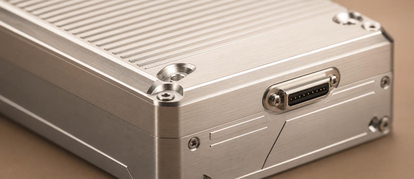 Precision-machined enclosure representing Quotaquom's work in the physical world